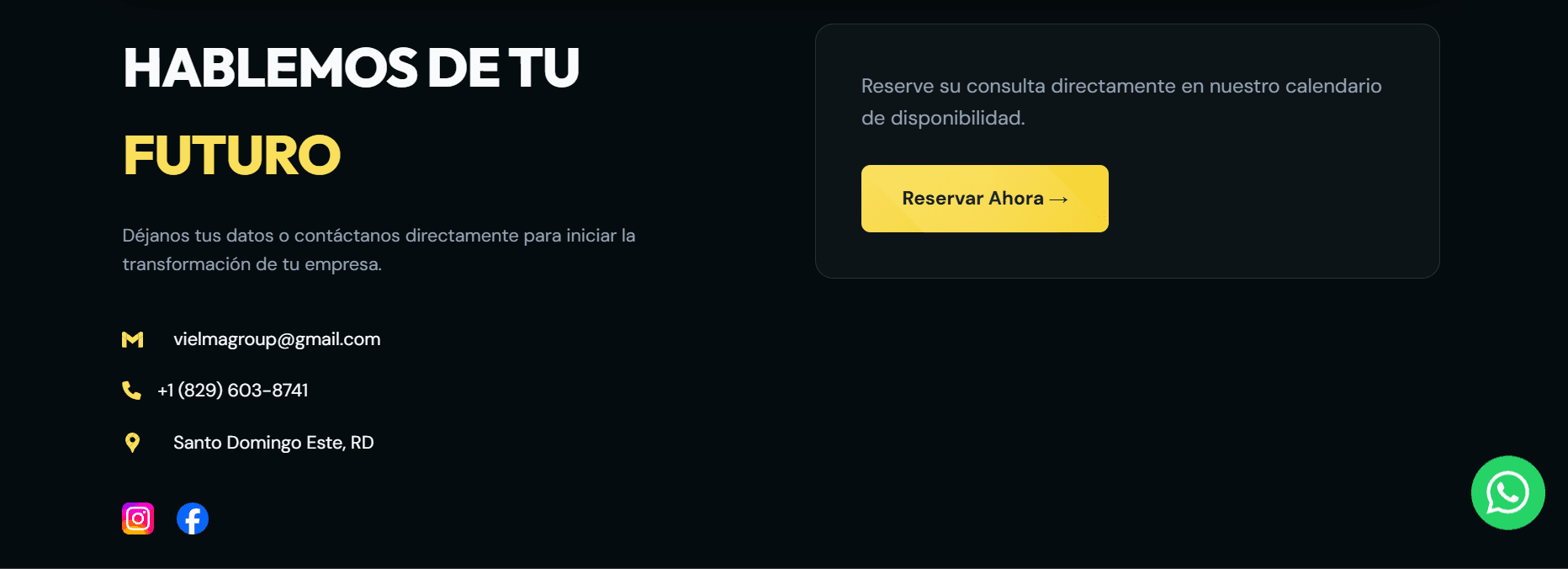 Página de contacto de Vielma Group