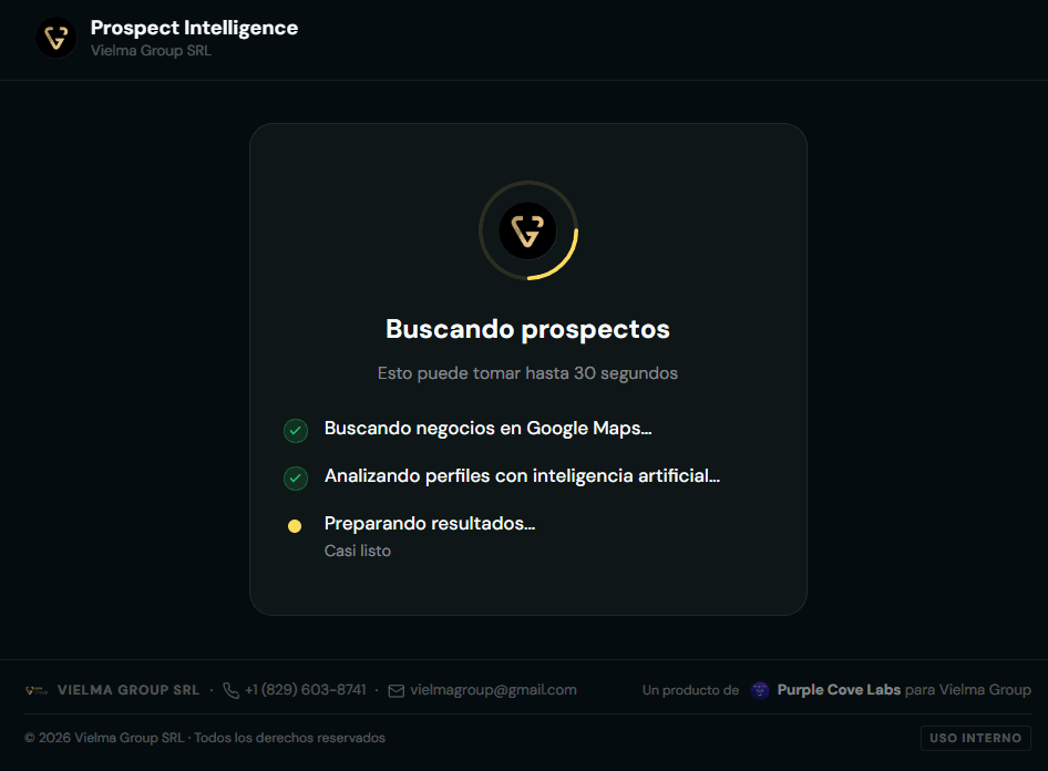 Dashboard de generación de prospectos — búsqueda avanzada