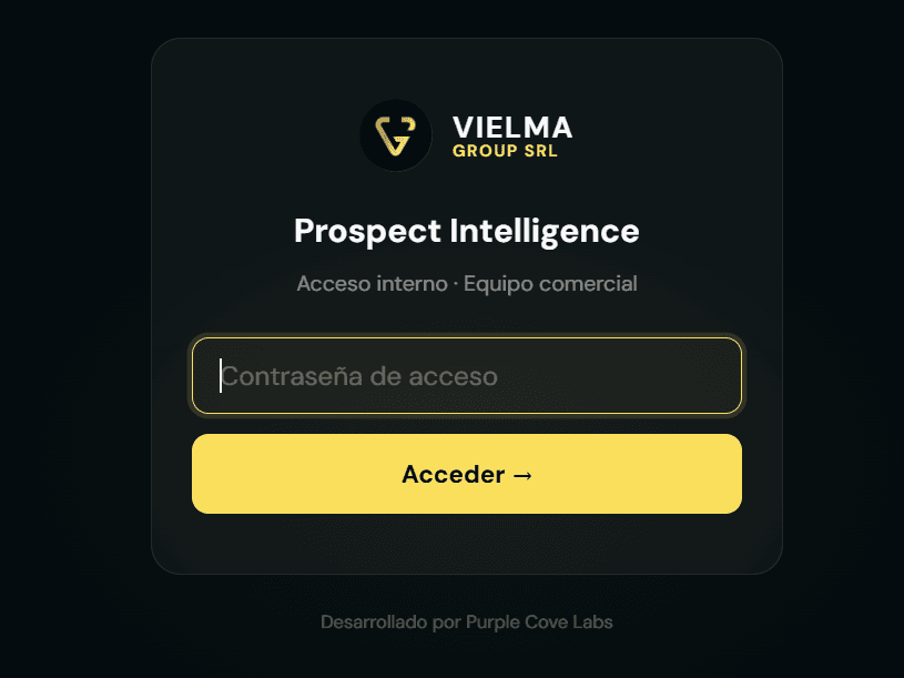 Pantalla de acceso al dashboard de prospección