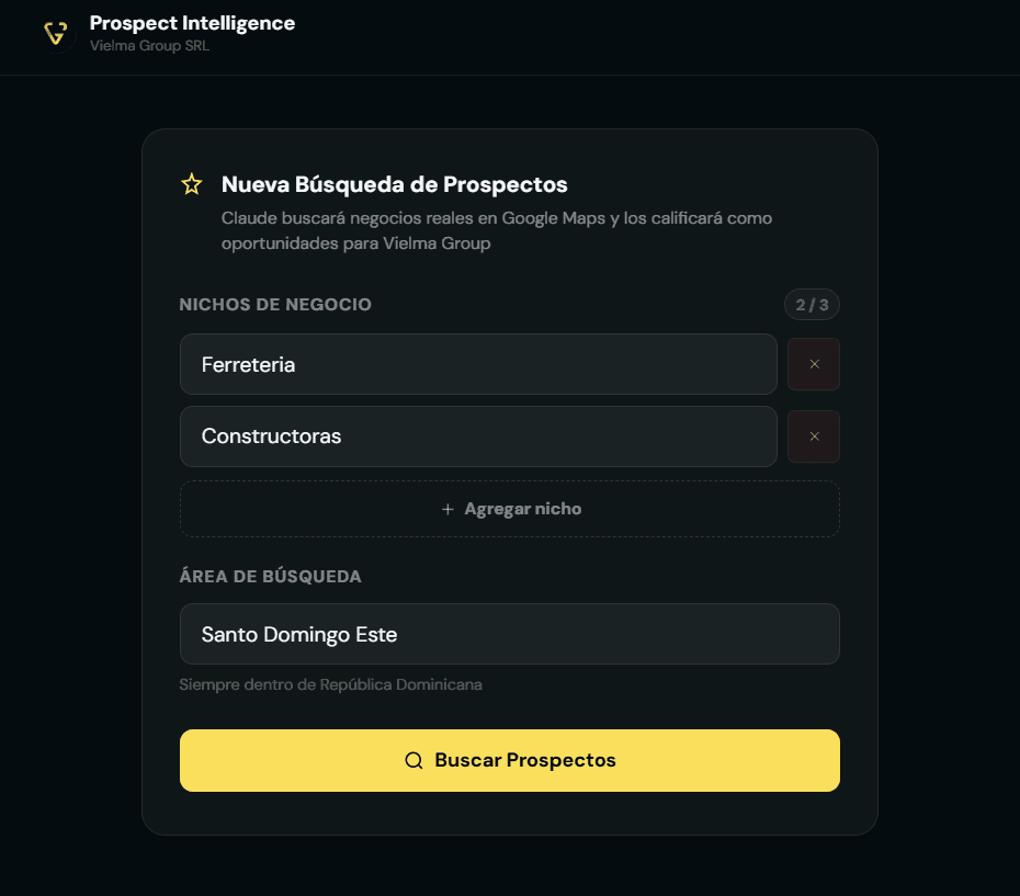 Filtros de búsqueda del dashboard de prospección